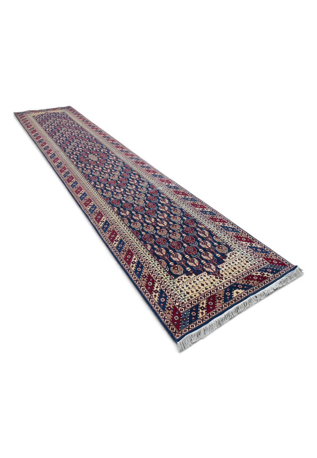 Navy and Cream Hereke Floral, Hand-Knotted Wool Rug