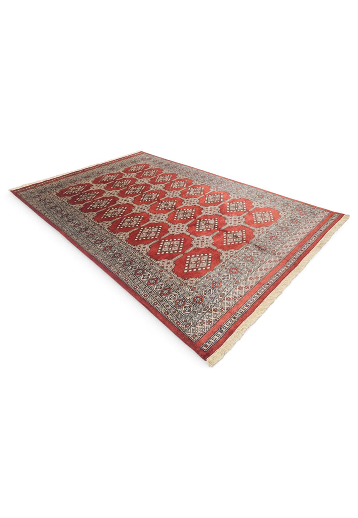 Brick Red and Cream Turkmen Gül Bokhara, Hand-Knotted Wool Rug