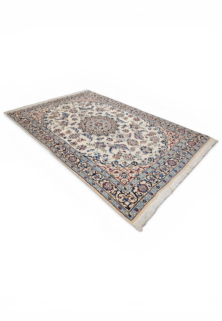 Ivory Medallion Persian Nain, Hand-Knotted Wool Rug