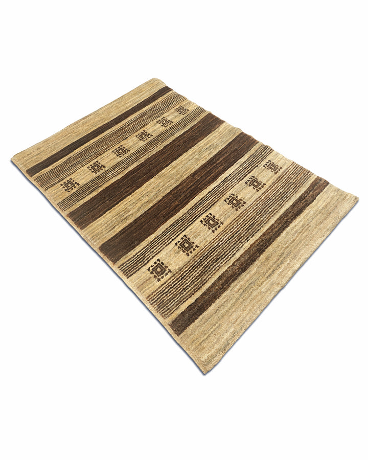 Cream &amp; Brown Stripe Gabbeh, Hand-Knotted Afghan Wool Rug