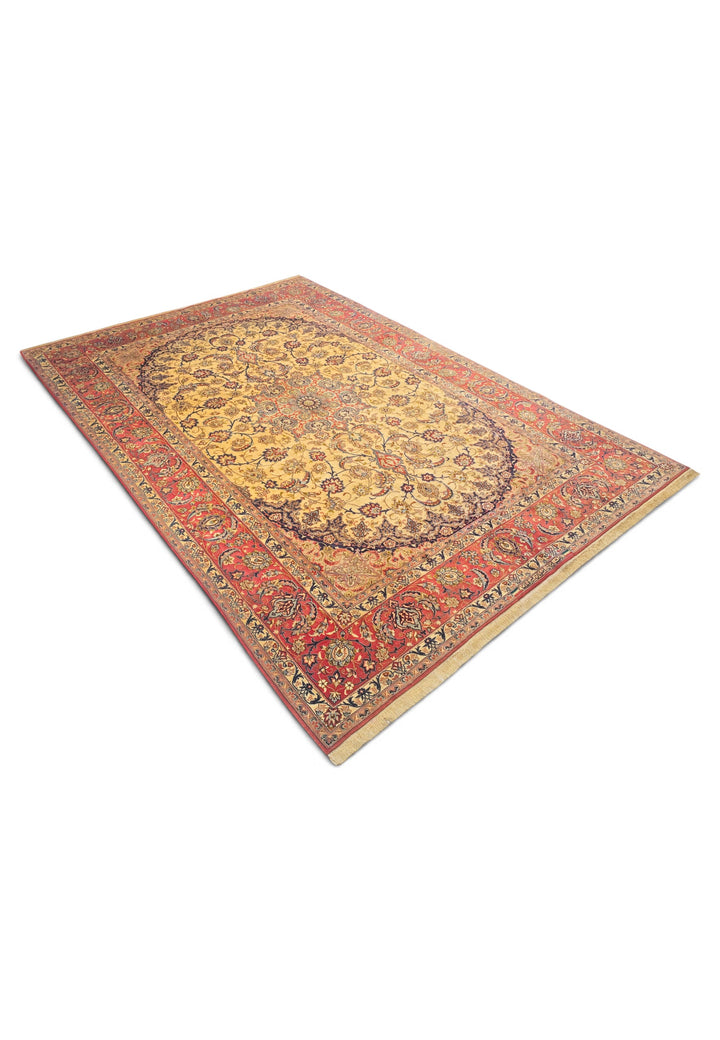 Gold and Terracotta Oval Field Sirafian Isfahan, Hand-Knotted Wool Rug