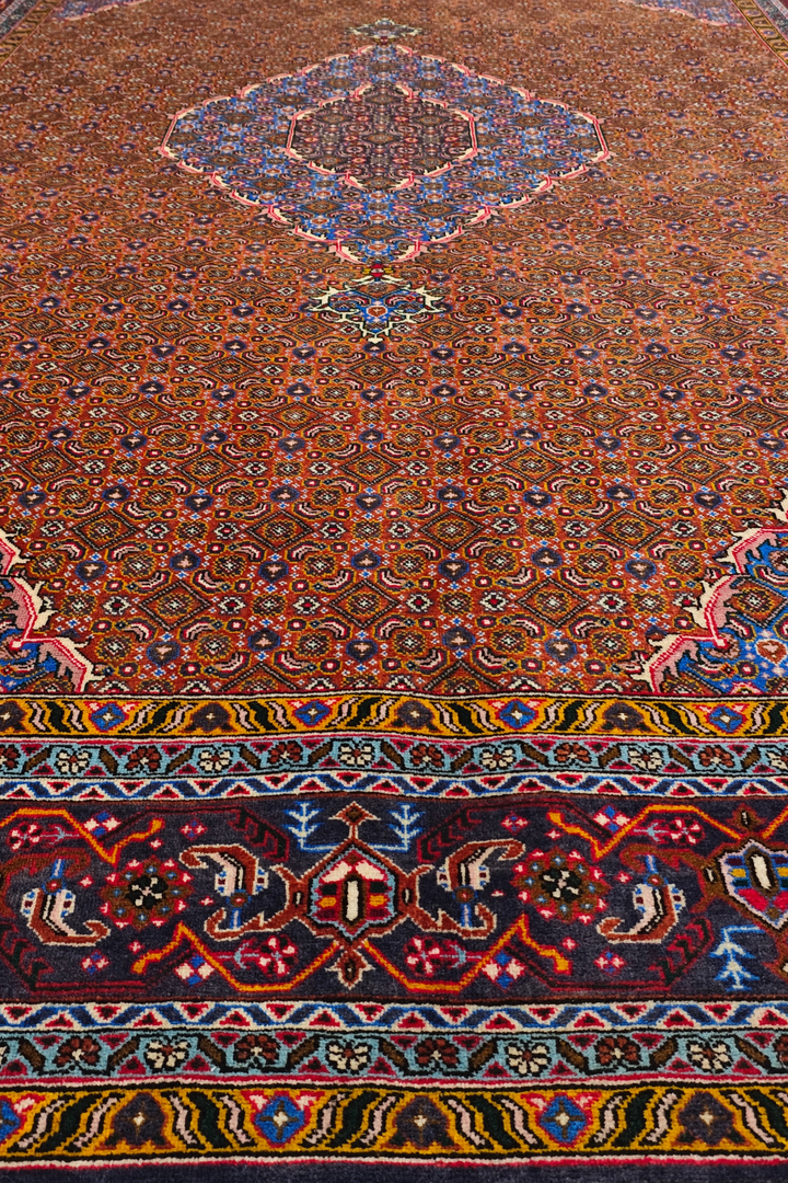 Terracotta Mahi Medallion Persian Ardabil, Hand-Knotted Wool Rug