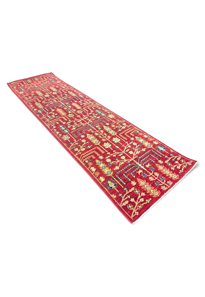 Red and Cream Willow Tree Ghazni, Hand-Knotted Wool Rug