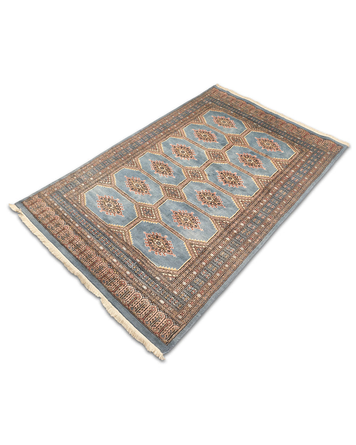Slate Blue-Grey Gül Jaldar Rug, Hand-Knotted Pakistani Wool
