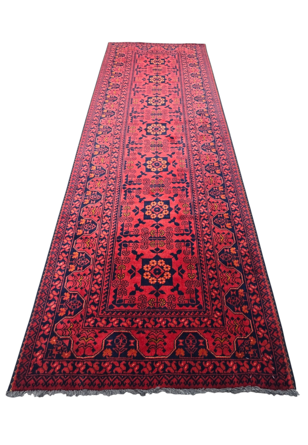 Coral and Gold Khan Muhammadi Runner, Hand-Knotted Wool