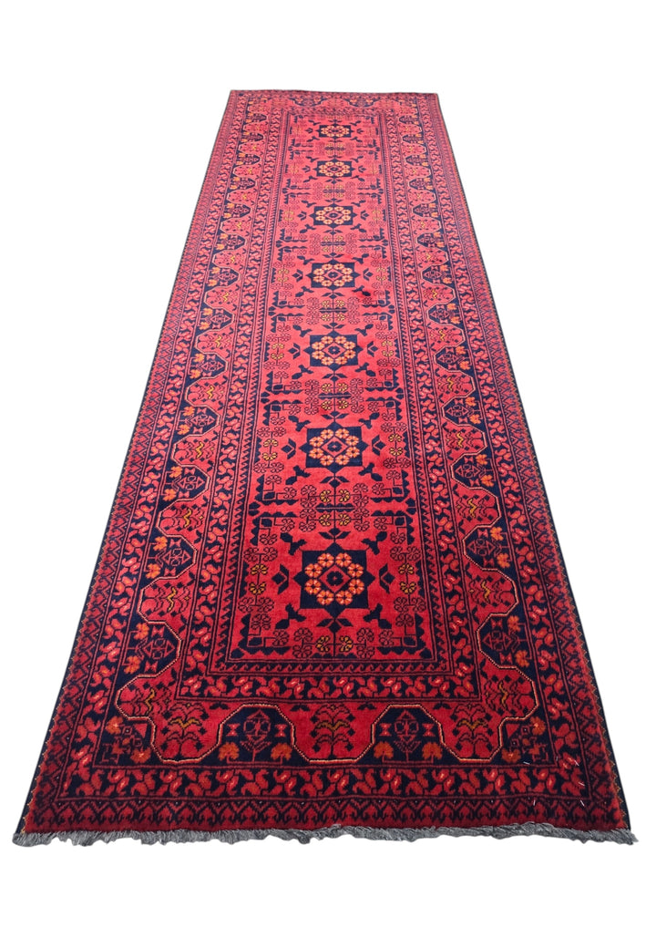 Coral and Gold Khan Muhammadi Runner, Hand-Knotted Wool