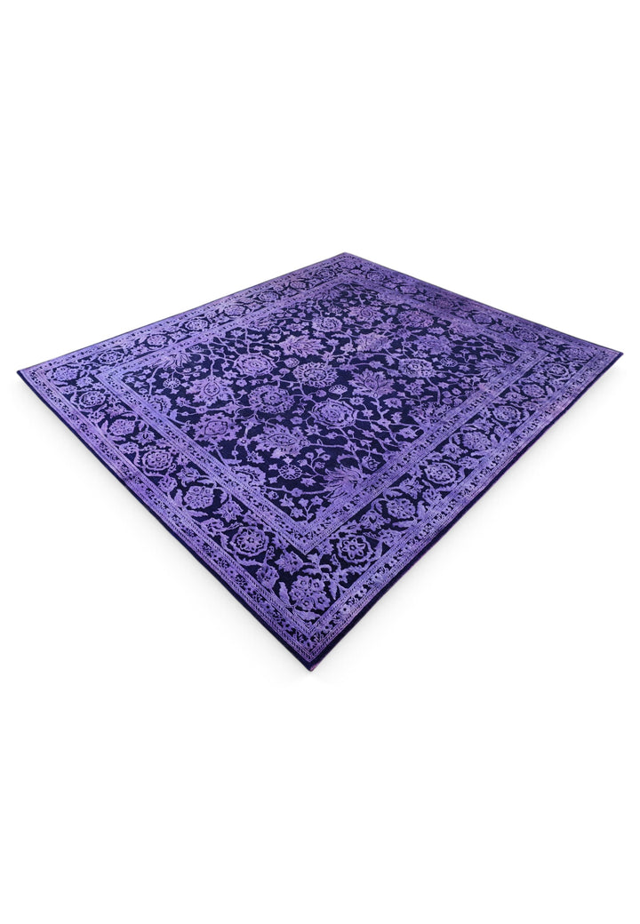 Violet Overdyed Floral Ghazni, Hand-Knotted Wool Rug