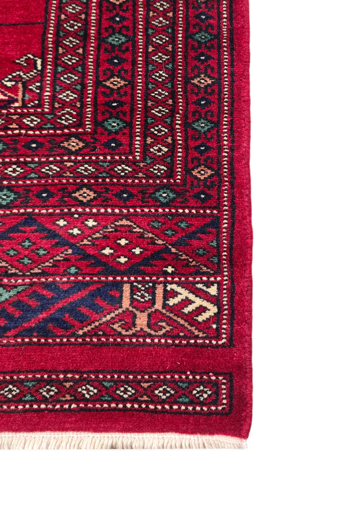 Wine Red and Cream Threaded Gül Bokhara, Hand-Knotted Wool Rug