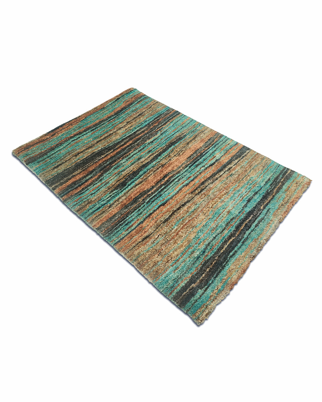 Turquoise &amp; Rust Streak Gabbeh, Hand-Knotted Afghan Wool Rug