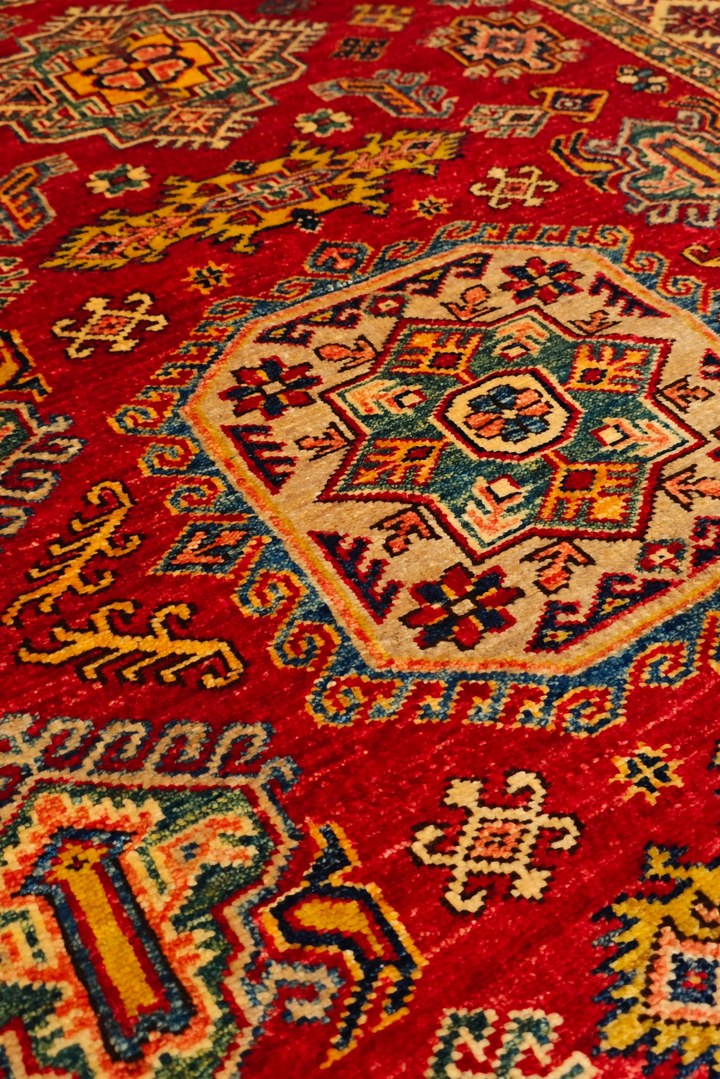 Red &amp; Gold Gül Kazak Rug, Hand-Knotted Afghan Wool