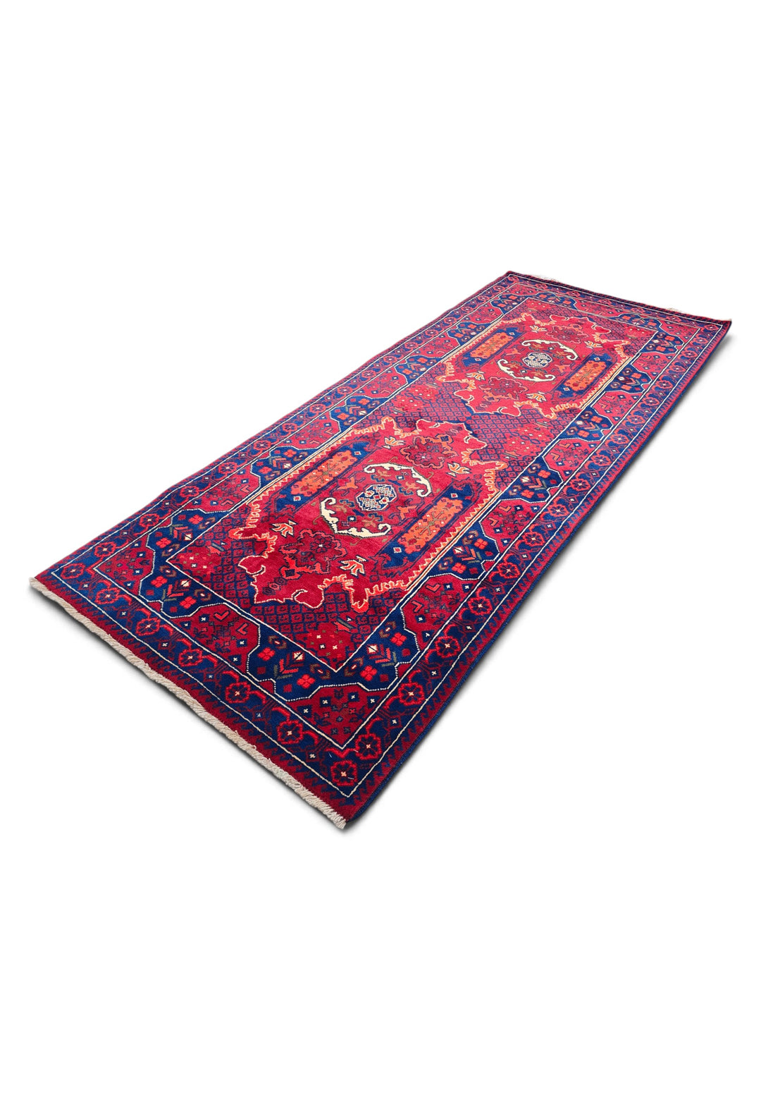 Crimson and Navy Khan Muhammadi Rug, Hand-Knotted Wool