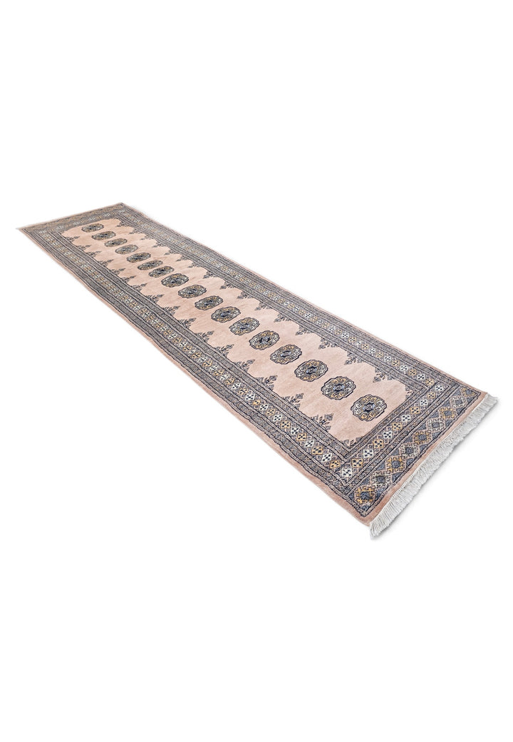 Salmon and Espresso Single Column Gül Bokhara, Hand-Knotted Wool Rug