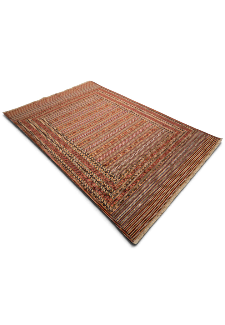 Terracotta and Apricot Banded Kilim, Hand-Woven Wool