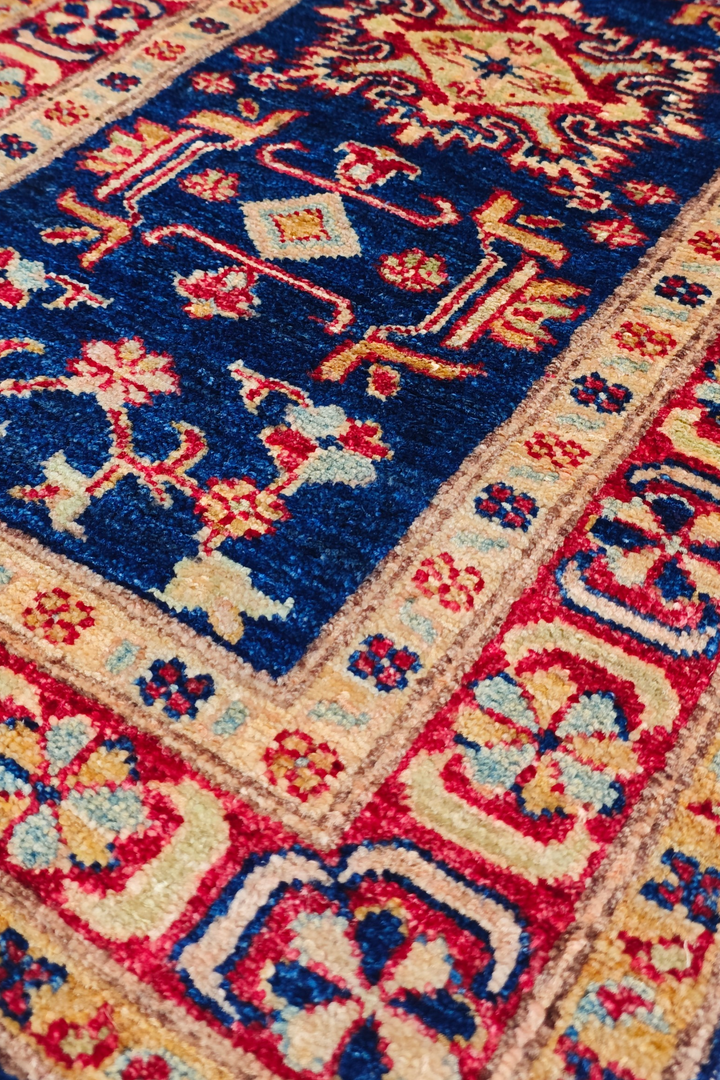 Navy and Red Caucasian Medallion Rug, Hand-Knotted Sherwan
