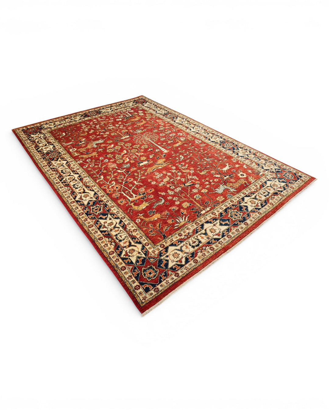 Red Shikargah Hunting Ghazni, Hand-Knotted Afghan Wool Rug