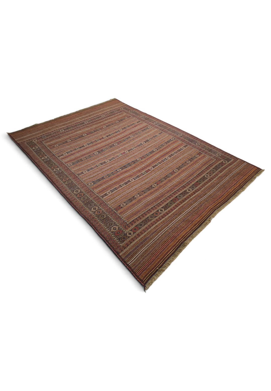 Taupe and Cream Banded Kilim, Hand-Woven Wool