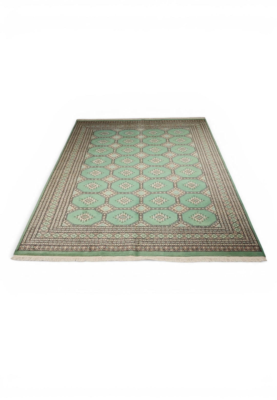 Jade Green &amp; Cream Gül Jaldar Rug, Hand-Knotted Pakistani Wool
