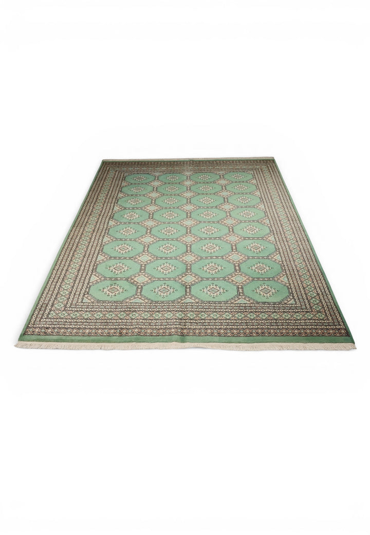 Jade Green &amp; Cream Gül Jaldar Rug, Hand-Knotted Pakistani Wool