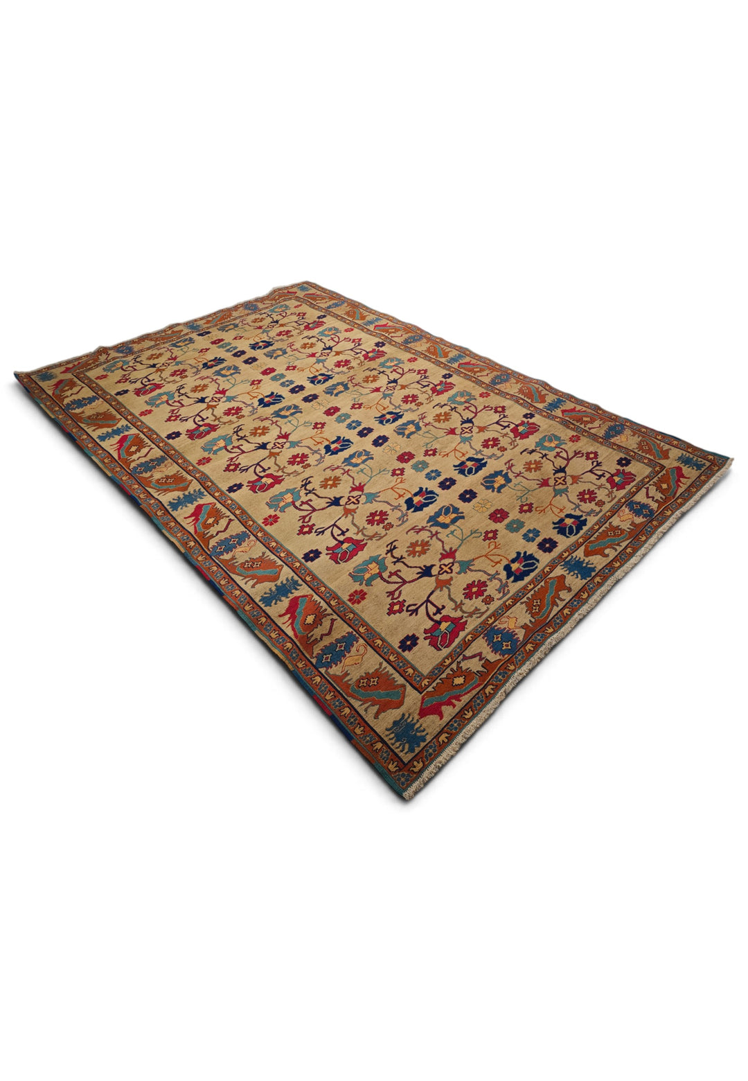 Camel Gold and Rust Palmette Kilim, Hand-Woven Wool