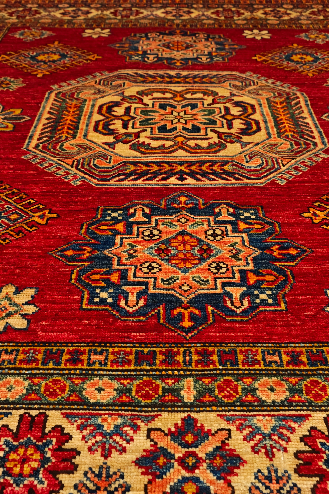 Red Medallion Kazak Rug, Hand-Knotted Afghan Wool