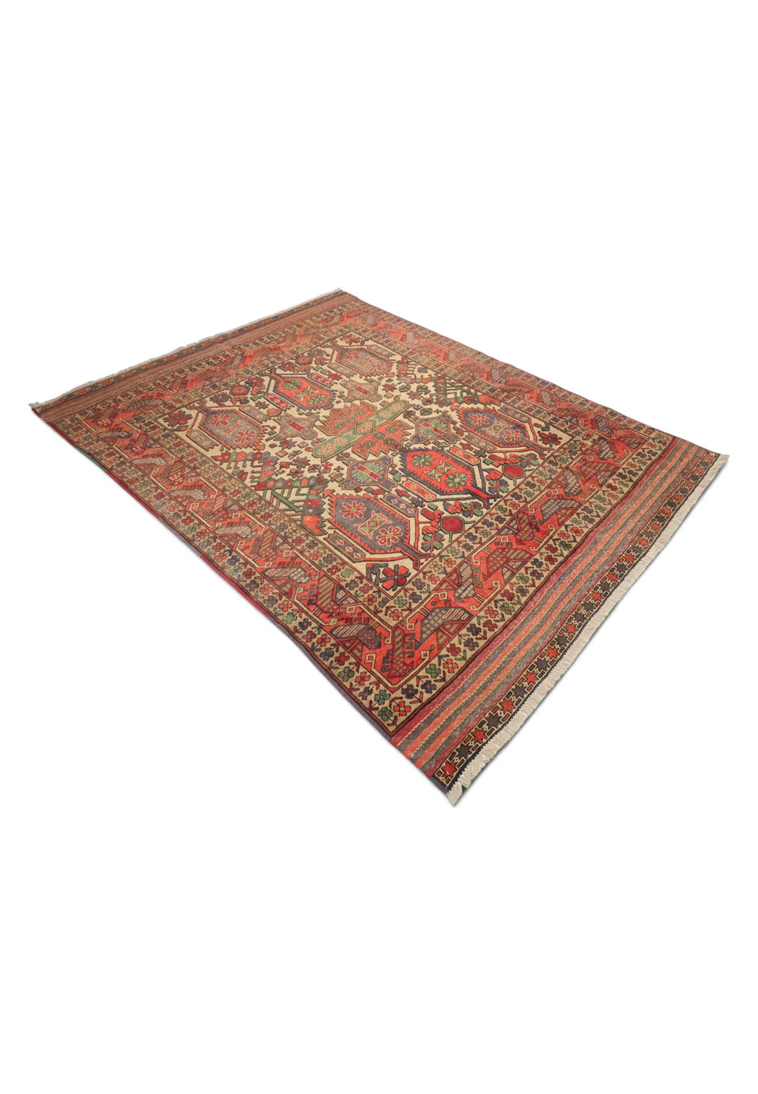 Cream and Orange Laspanji Kilim, Hand-Woven Wool