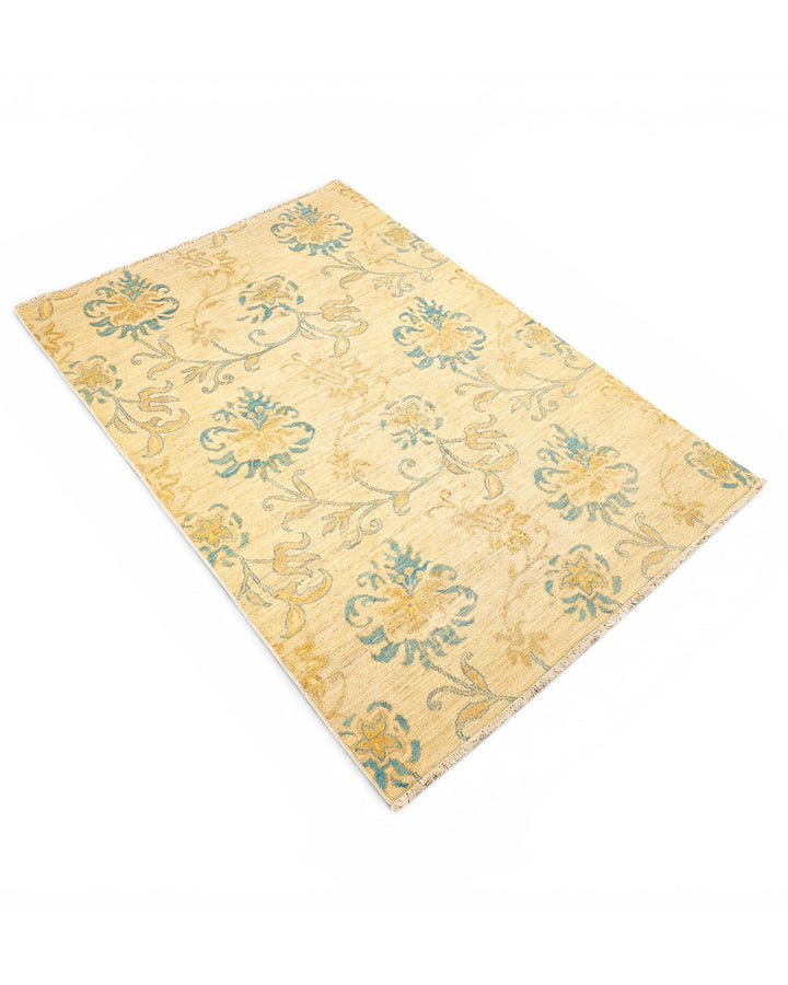 Verdigris Garden Gabbeh, Hand-Knotted Afghan Wool Rug