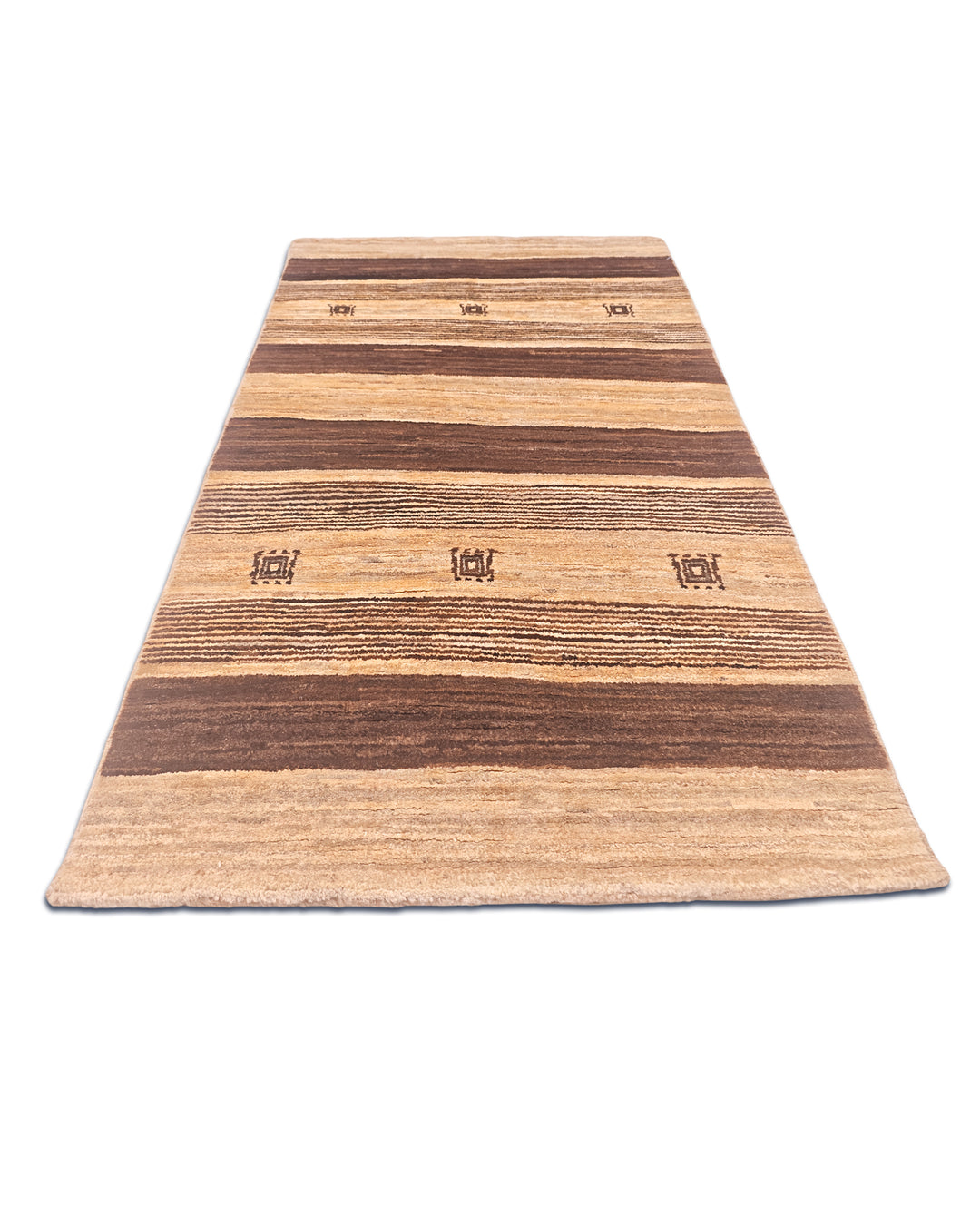 Brown &amp; Cream Banded Gabbeh, Hand-Knotted Afghan Wool Rug