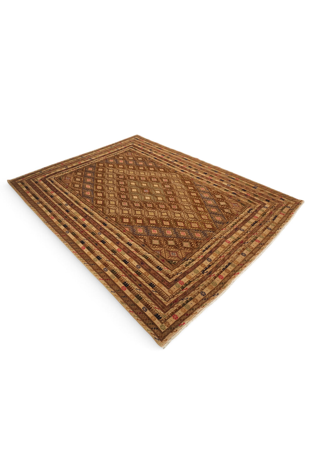 Camel and Brown Diamond Lattice Kilim, Hand-Woven Wool