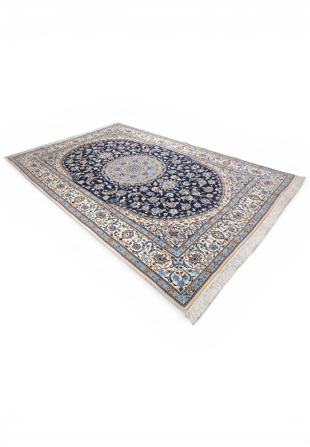 Navy &amp; Ivory Medallion Persian Nain, Hand-Knotted Wool Rug