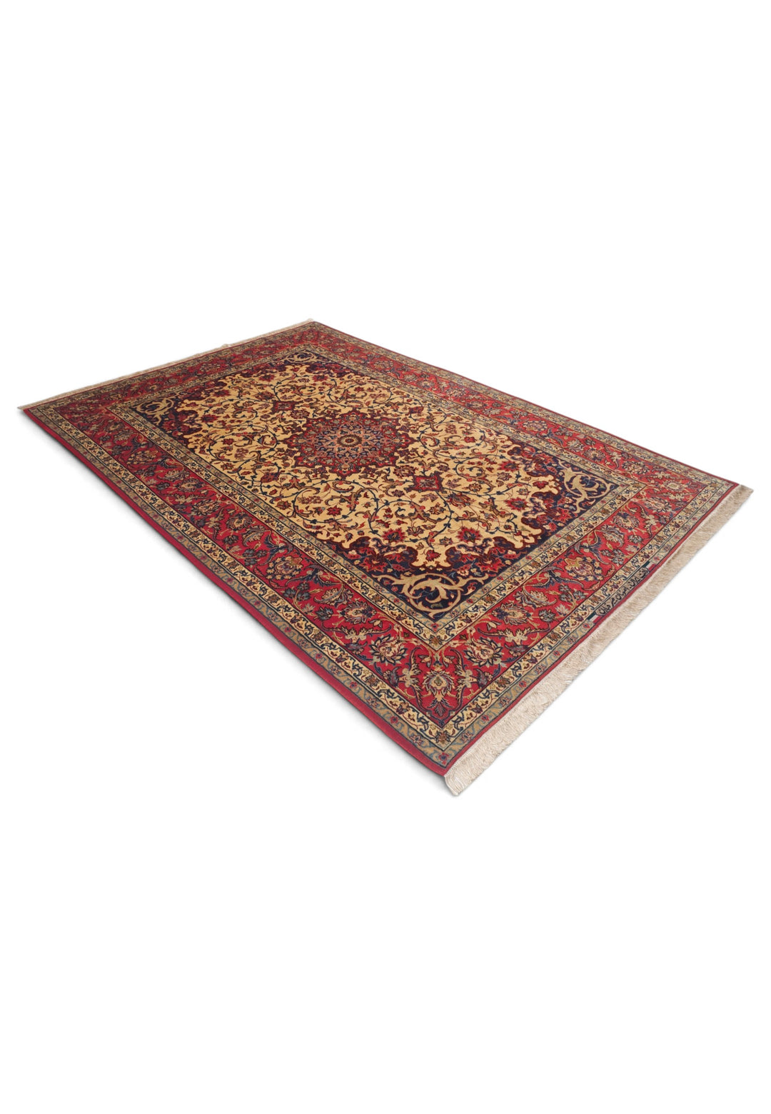 Gold and Red Medallion Sirafian Isfahan, Hand-Knotted Wool Rug