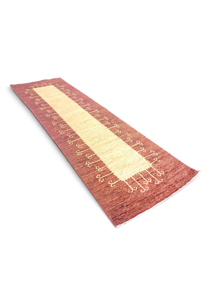Terracotta and Cream Panel Gabbeh, Hand-Knotted Wool Rug