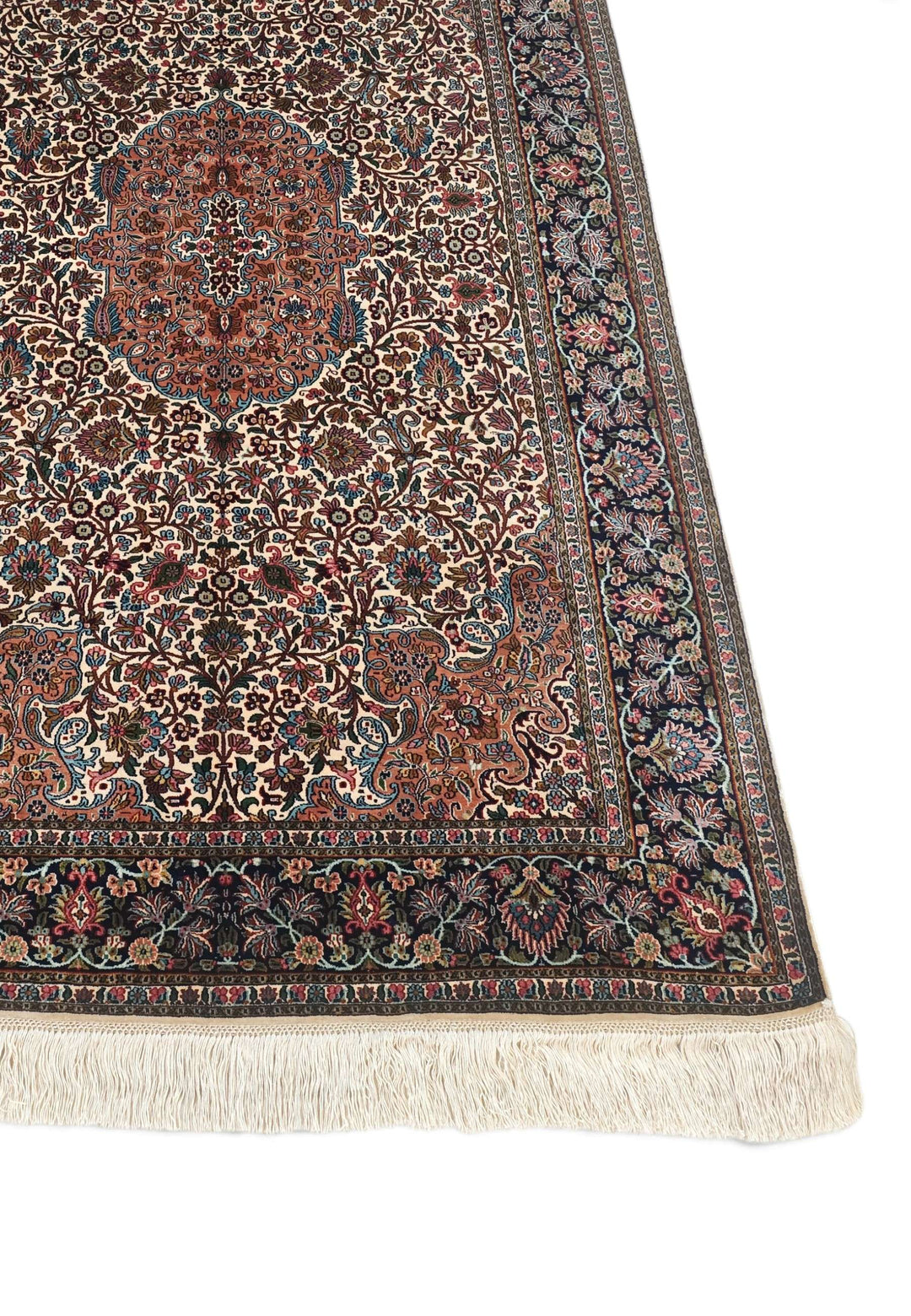 Ivory and Rust Rosette Medallion, Hand-Knotted Silk Rug
