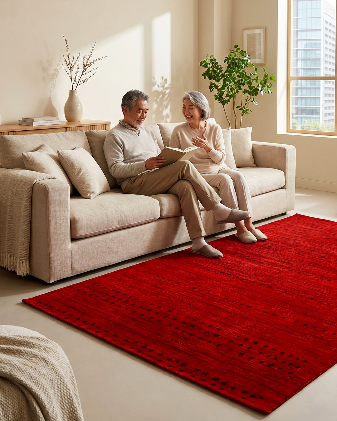 Red Gabbeh, Hand-Knotted Afghan Wool Rug