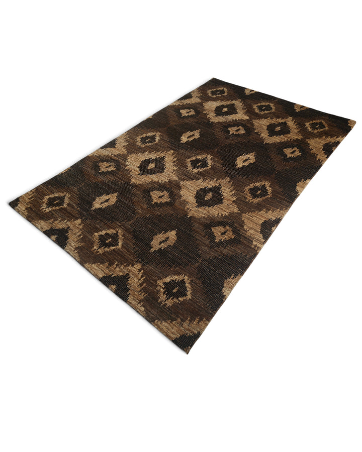Bronze Ikat Gabbeh, Hand-Knotted Afghan Wool Rug