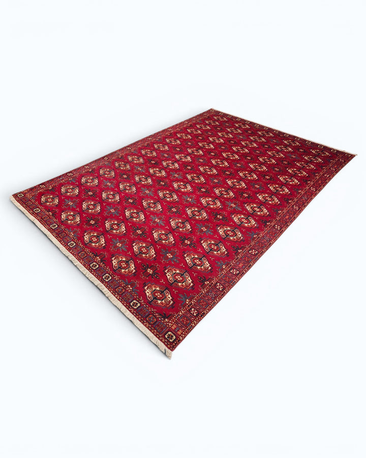 Red Turkmen Bokhara Rug, Hand-Knotted Afghani Sherwan
