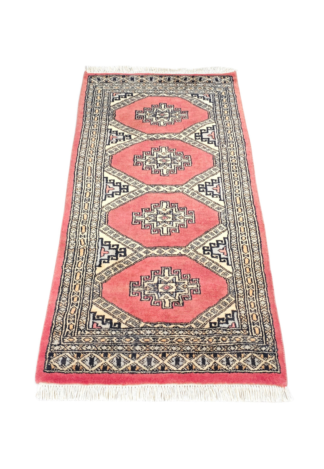Coral and Ivory Diamond Gül Jaldar Rug, Hand-Knotted Wool
