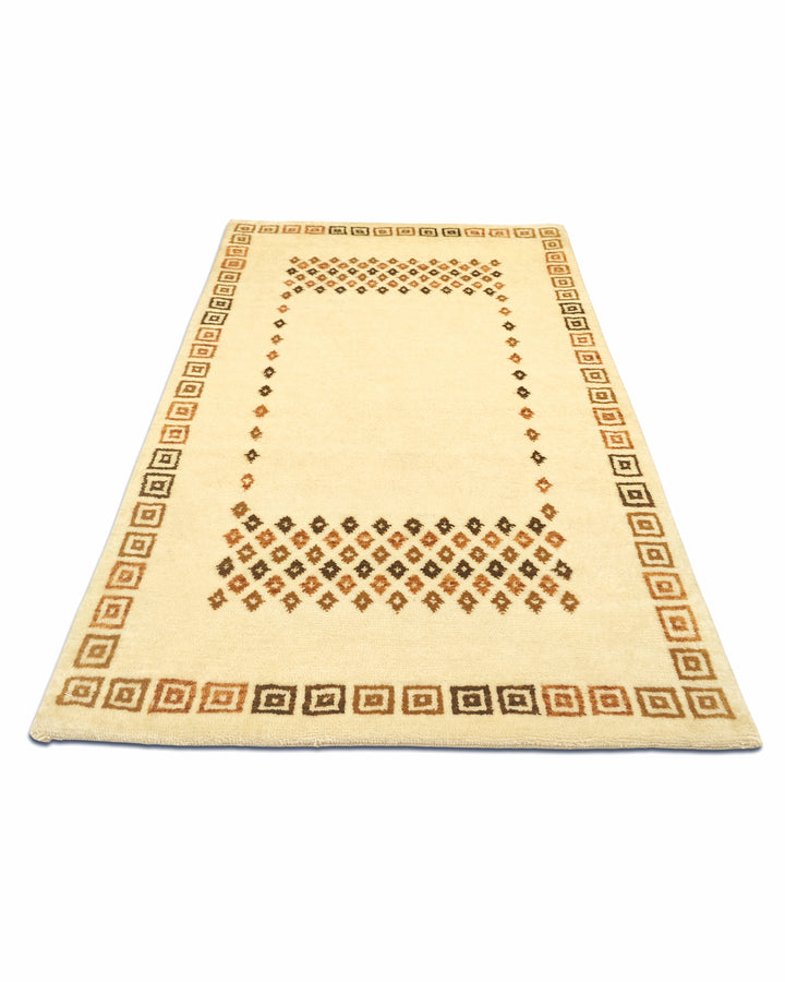 Ivory Diamond Loribaf, Hand-Knotted Indian Wool Rug