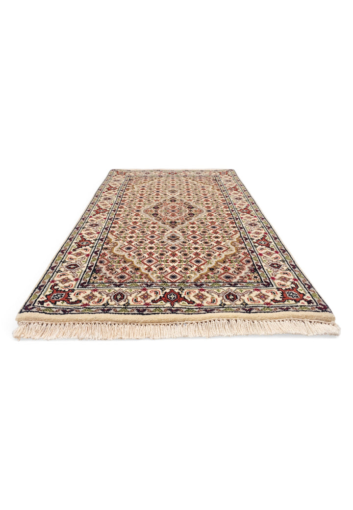 Ivory and Chestnut Mahi Medallion Tabriz, Hand-Knotted Wool Rug
