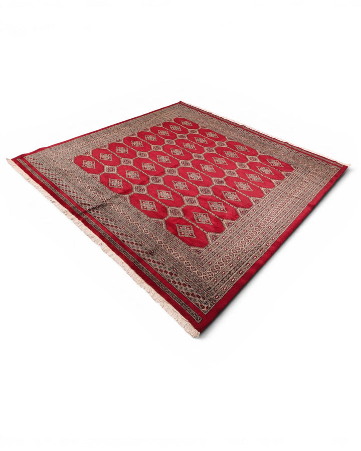 Red Gul Pakistani Jaldar, Hand-Knotted Wool Rug