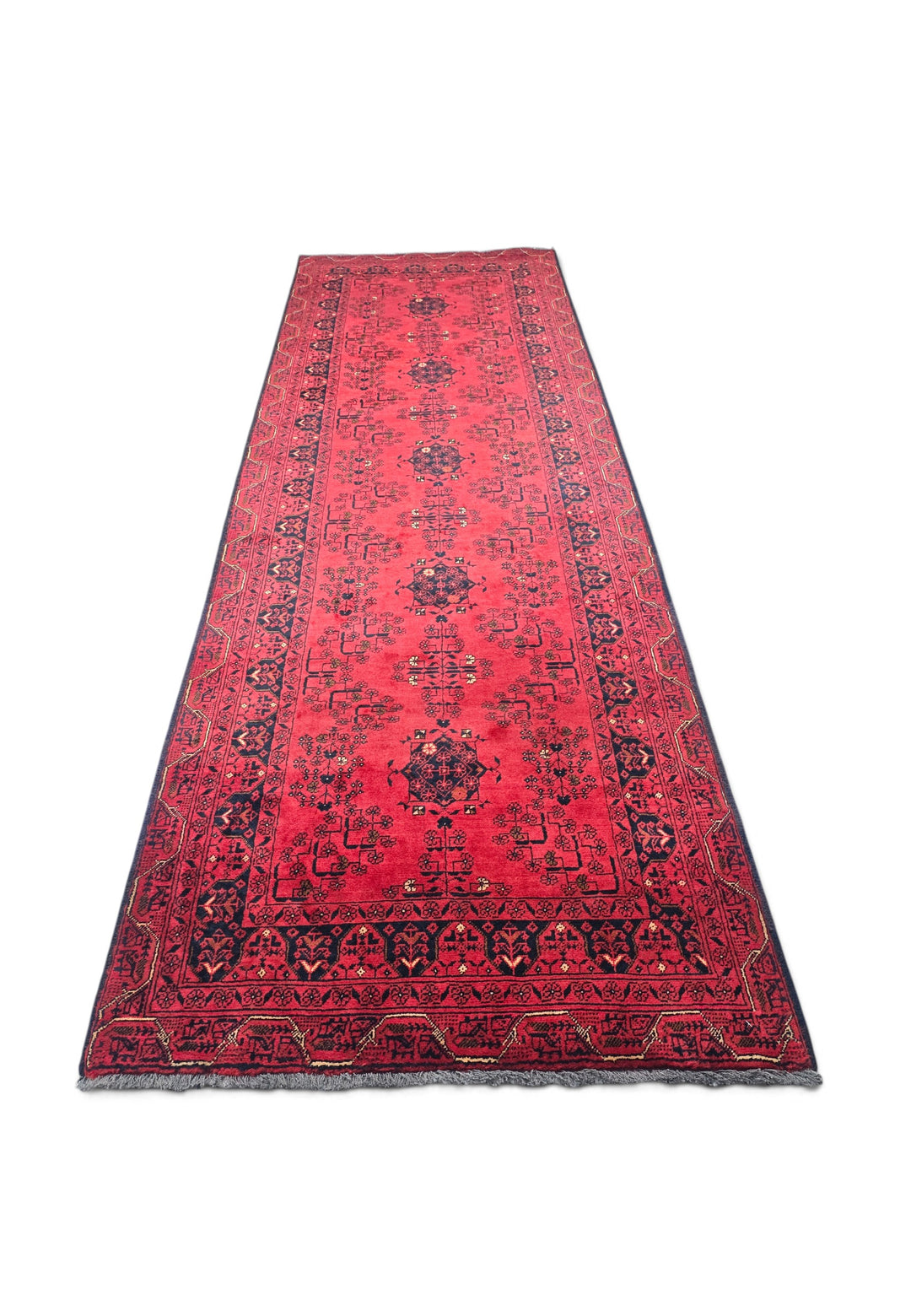 Crimson and Black Khan Muhammadi Runner, Hand-Knotted Wool