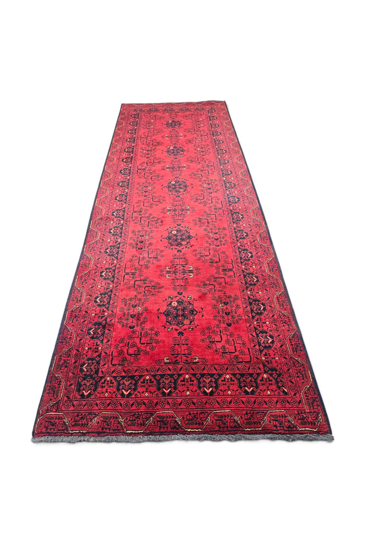 Crimson and Black Khan Muhammadi Runner, Hand-Knotted Wool
