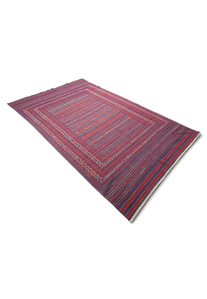 Rose Red and Plum Kilim, Hand-Woven Wool