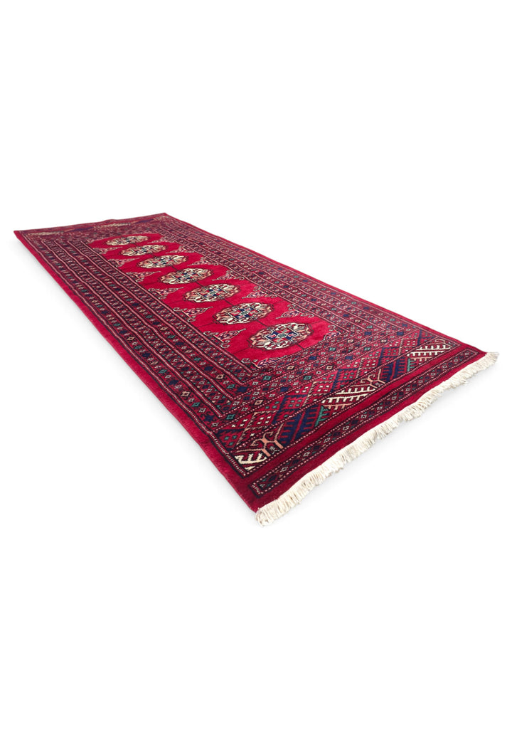 Crimson Single Column Gül Bokhara, Hand-Knotted Wool Rug