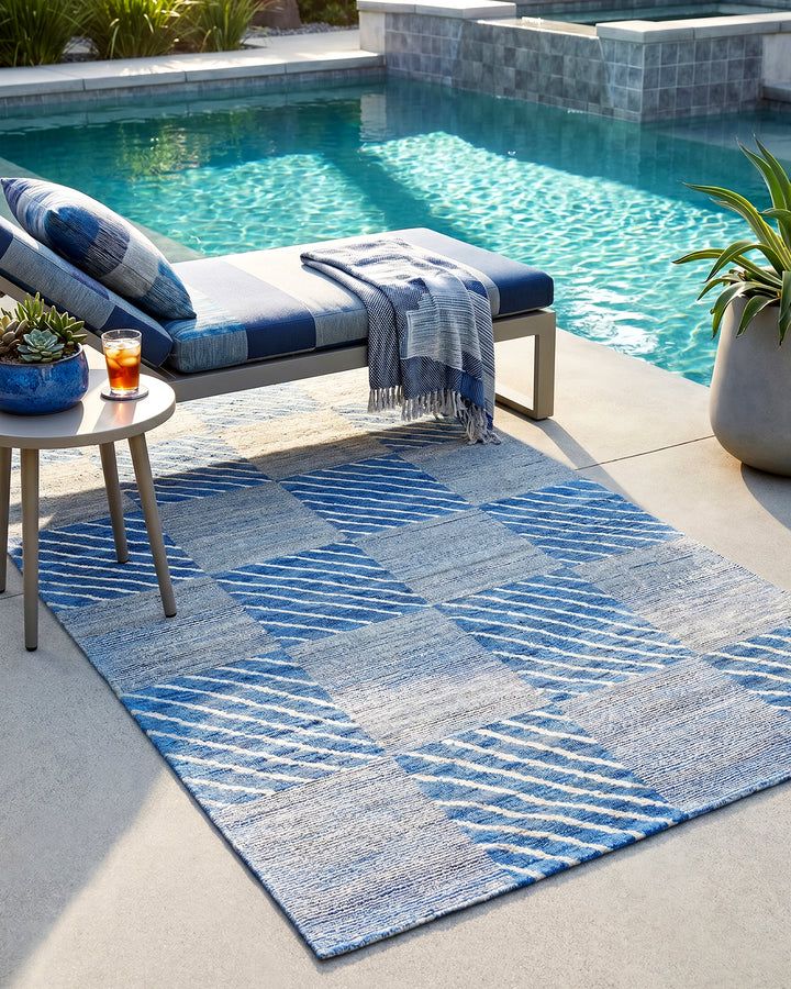 Coastal Check Gabbeh, Hand-Knotted Afghan Wool Rug