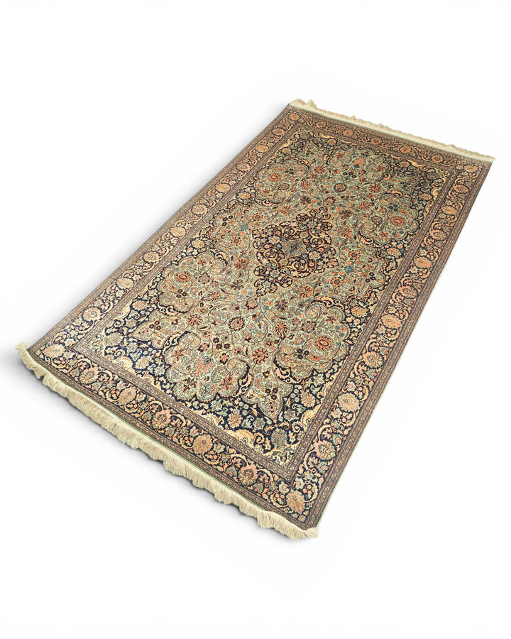 Brown Kashmiri Silk Rug, Hand-Knotted