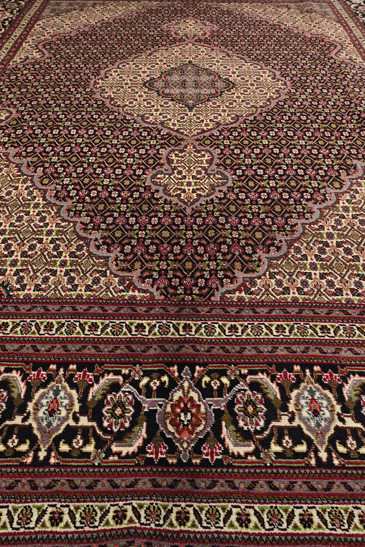 Burgundy Mahi Medallion Persian Tabriz, Hand-Knotted Wool Rug