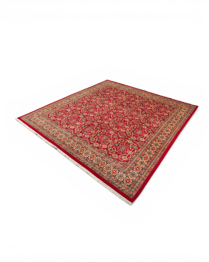 Red Pakistani Jaldar, Hand-Knotted Wool Rug