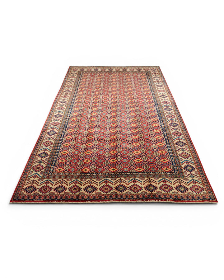 Red All-Over Diamond Lattice Rug, Hand-Knotted Afghani Sherwan