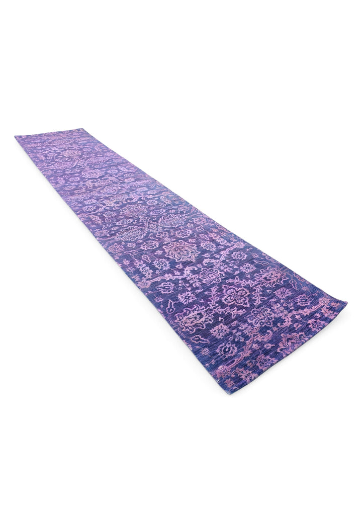 Violet and Lilac All-Over Palmette, Hand-Knotted Wool and Silk Rug
