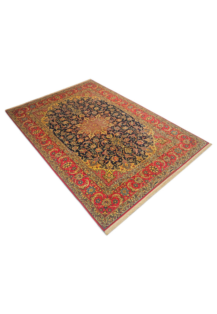 Black and Red Medallion Sirafian Isfahan, Hand-Knotted Wool Rug